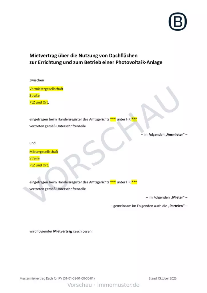 Mietvertrag, Seite 1 (Beispielseite)