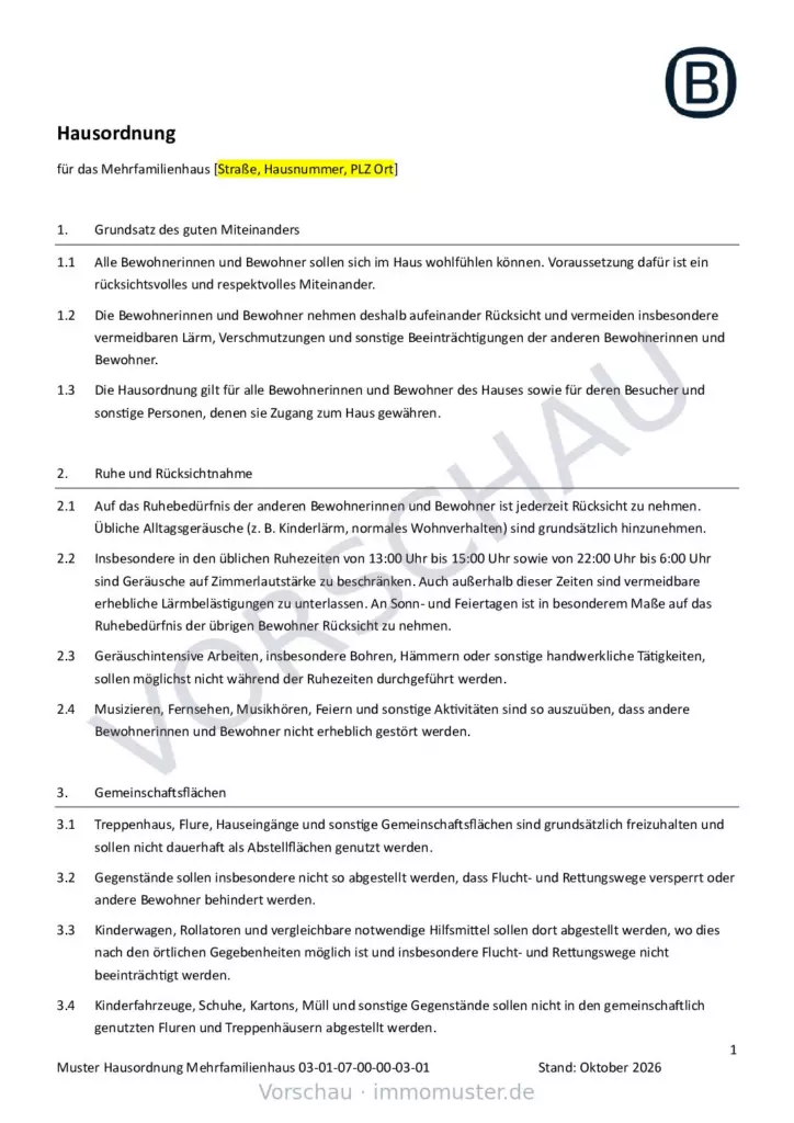 Hausordnung, Seite 1 (Beispielseite)