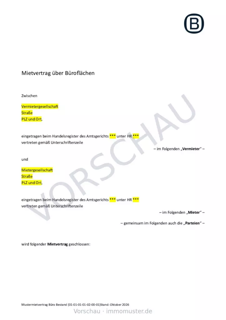 Mietvertrag, Seite 1 (Beispielseite)