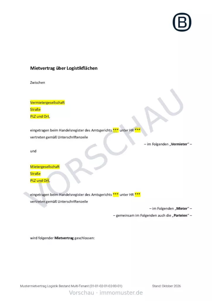 Mietvertrag, Seite 1 (Beispielseite)